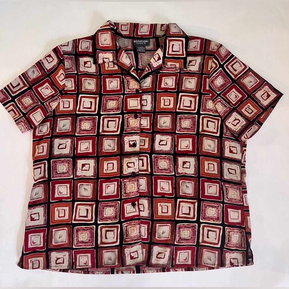 Red and Black Notations Checkered Button Up Shirt